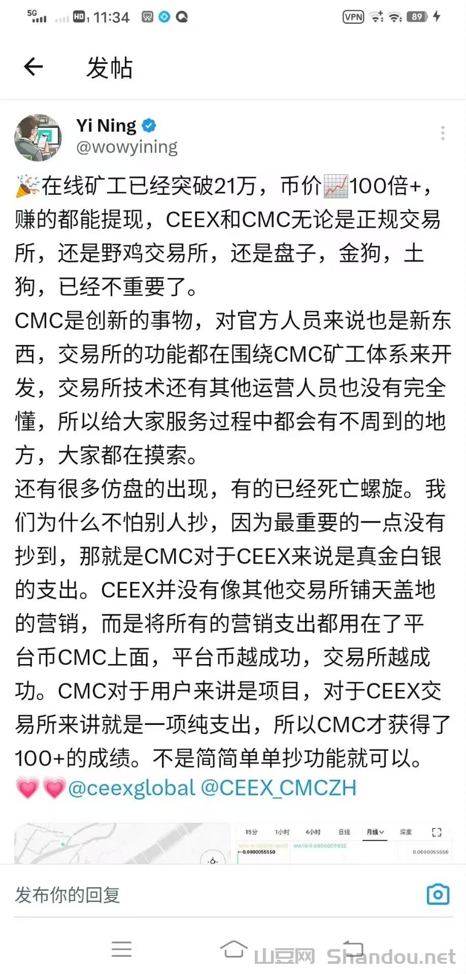 非野鸡交易所.jpg 下个比肩BNB,OKB地位的cmc诞生了CEEX全球首发正规军资质非小号双C可查排59位注册送10000算力拥有牌照和otc